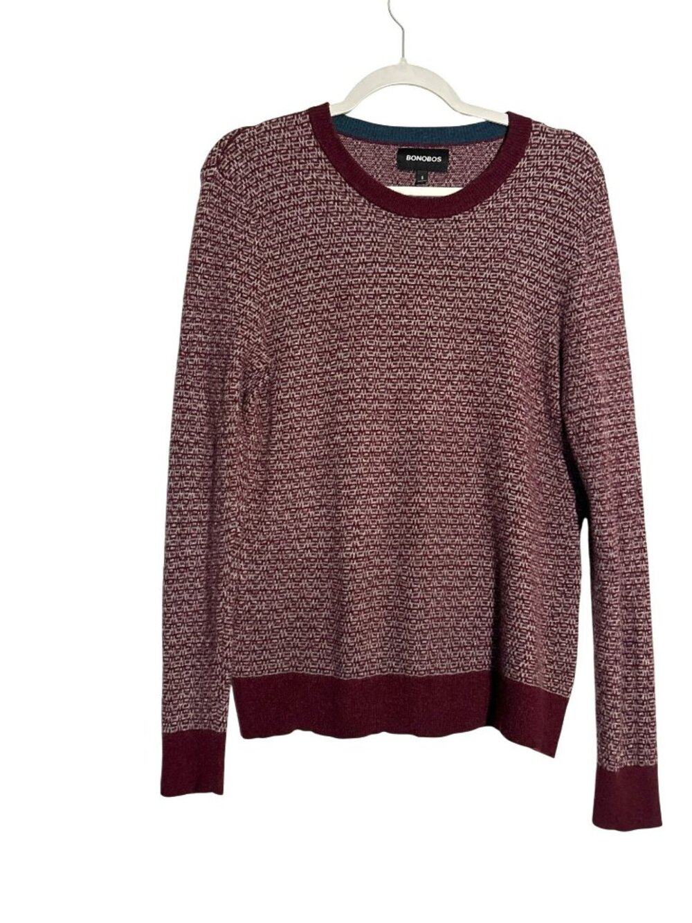 Bonobos Burgundy Patterned 20% Lambswool & 4% Cashmere  Crewneck Sweater Small